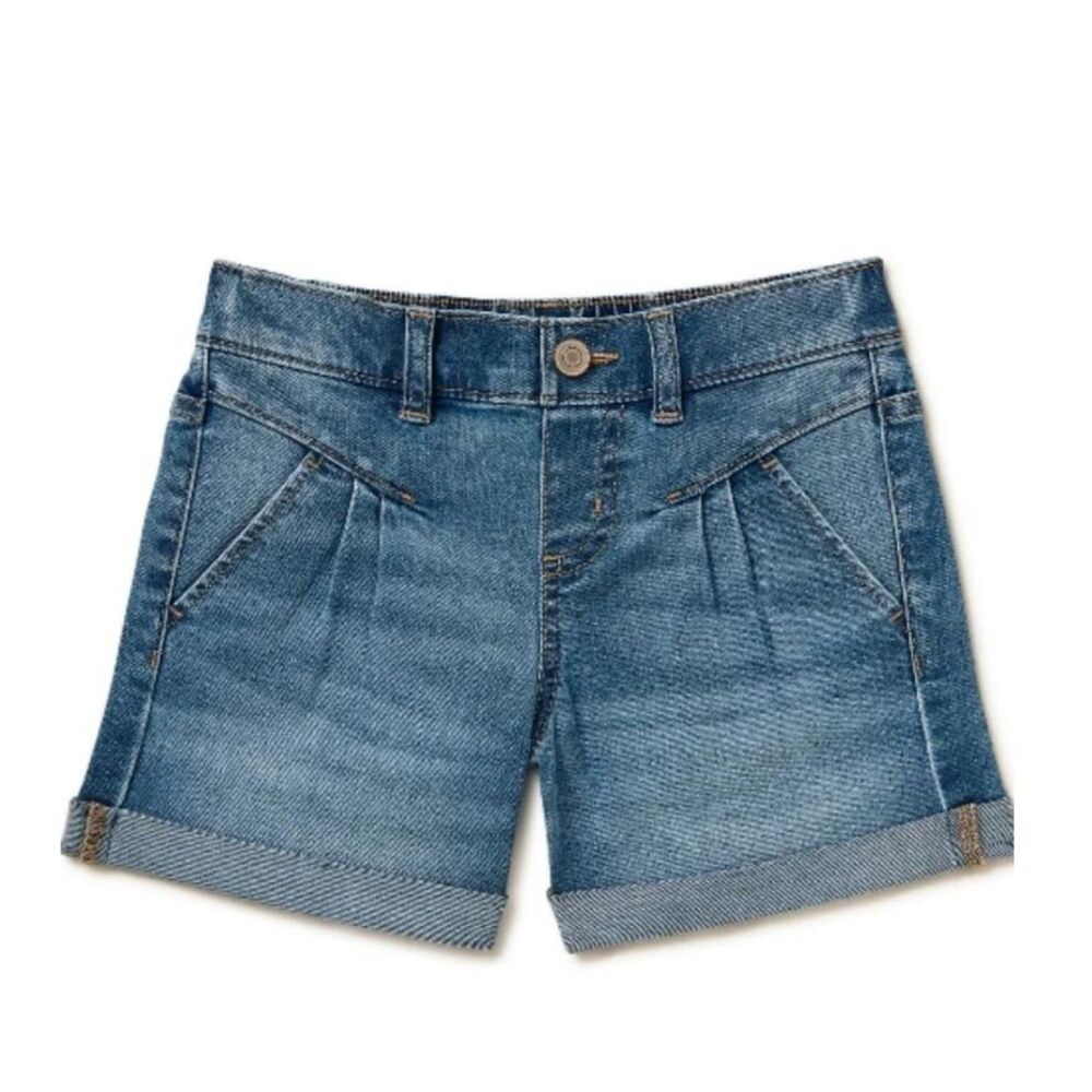 Pull-on Girl’s Blue Denim Jean Shorts Medium Wash Stretchy 71% cotton Mid Rise